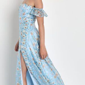 Blue Floral Maxi Dress - Endless Blooms Blue Floral Organza Off-the-Shoulder